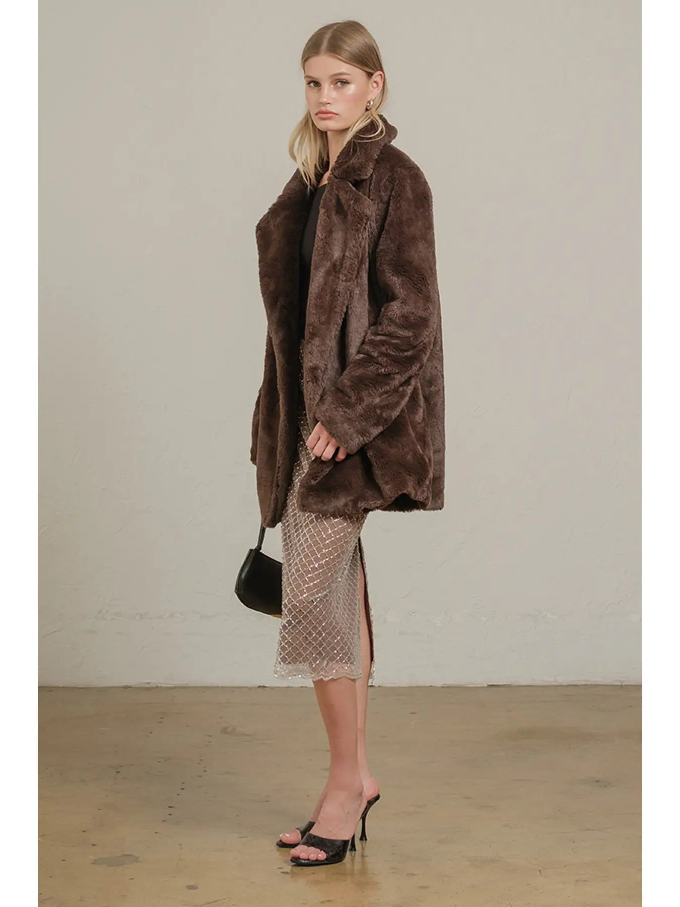 Chocolate Faux Fur Open Front Jacket