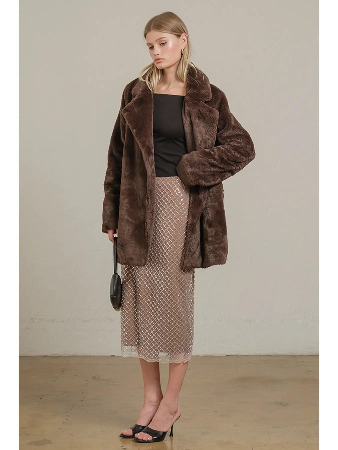 Chocolate Faux Fur Open Front Jacket