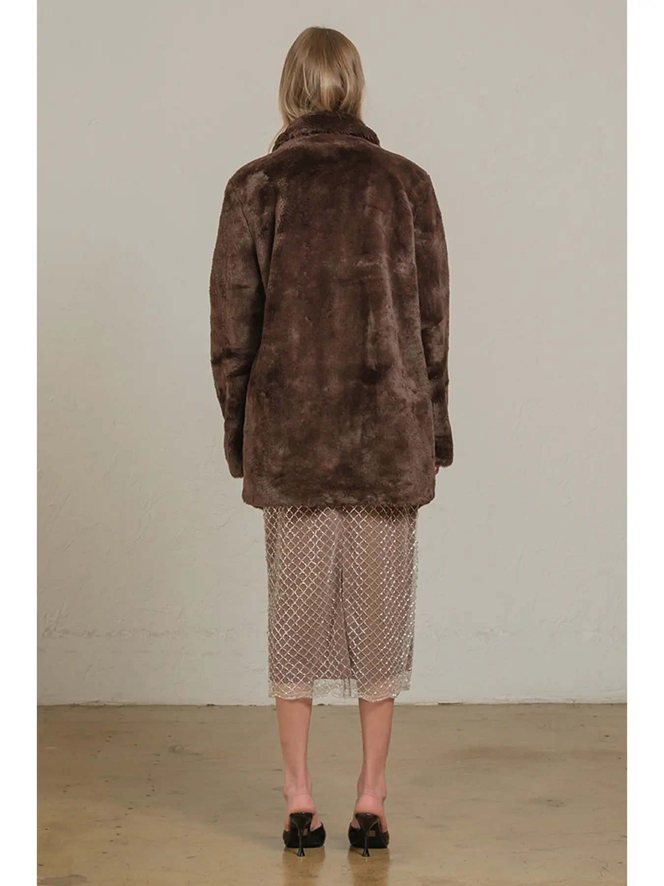 Chocolate Faux Fur Open Front Jacket