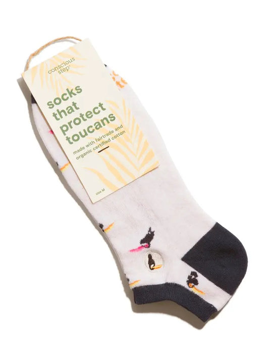 Conscious Step, Ankle Socks That Protect Toucans - White Toucans