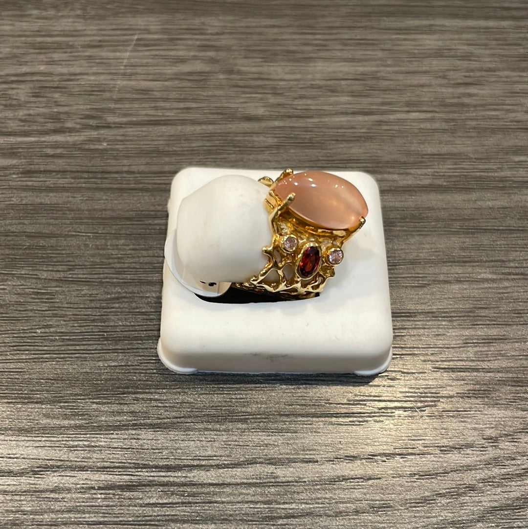 Rose Quartz with Garnet Ring