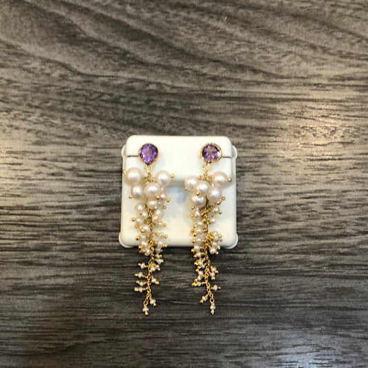 Amethyst Pearl Cluster Earrings