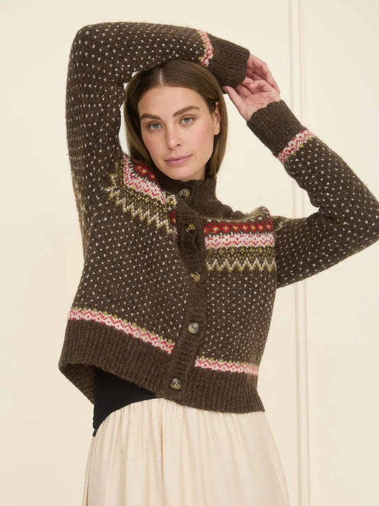 Fair Isle Mock Neck Button Down Cardigan
