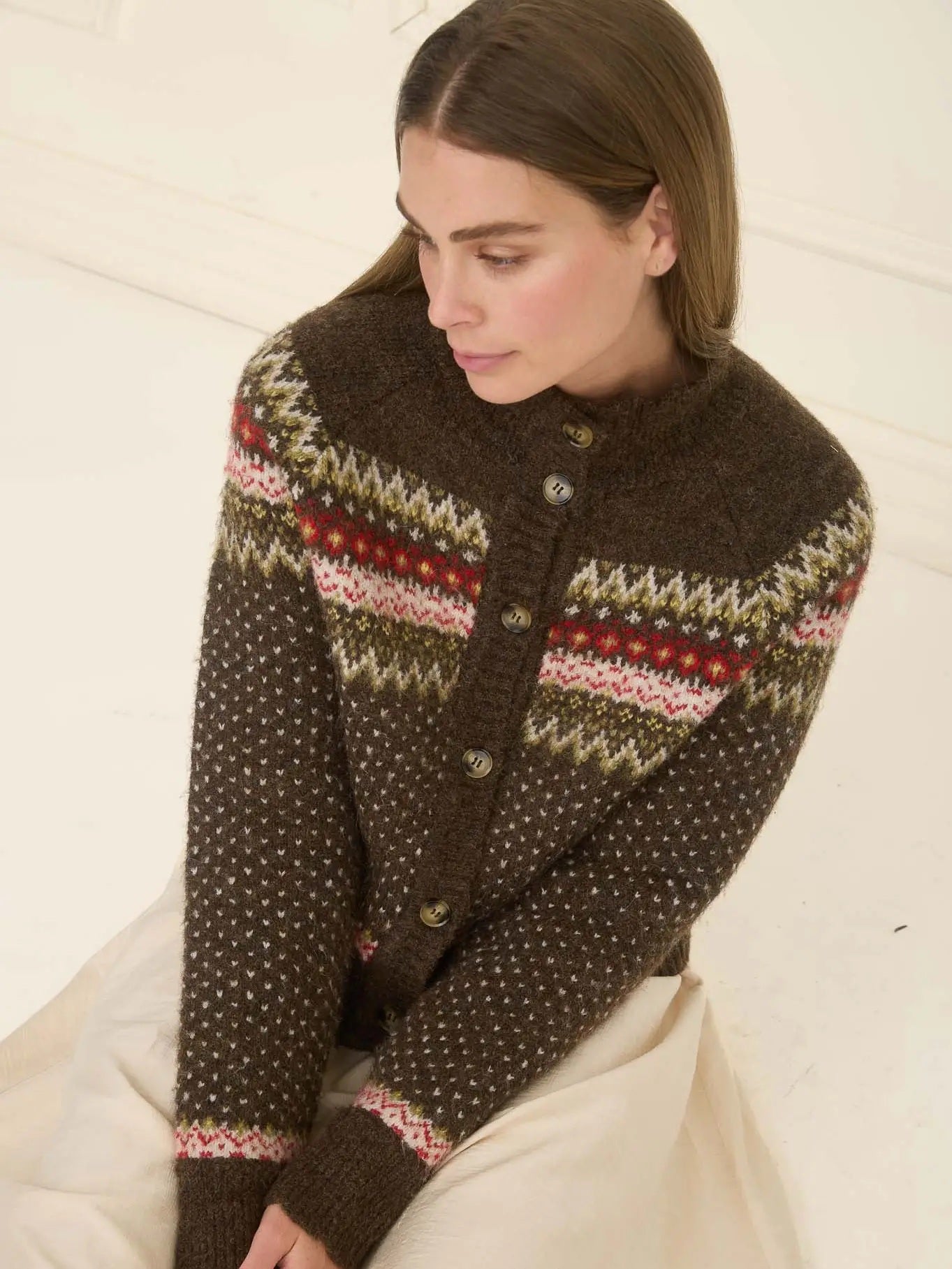 Fair Isle Mock Neck Button Down Cardigan