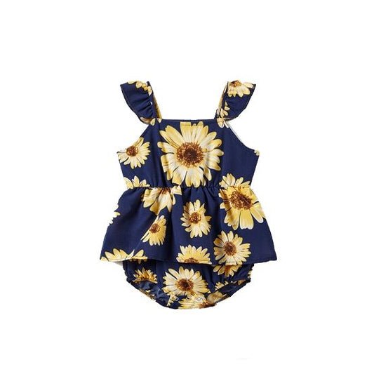 Flowy Sunflower Romper Dress For Baby Toddler Kids