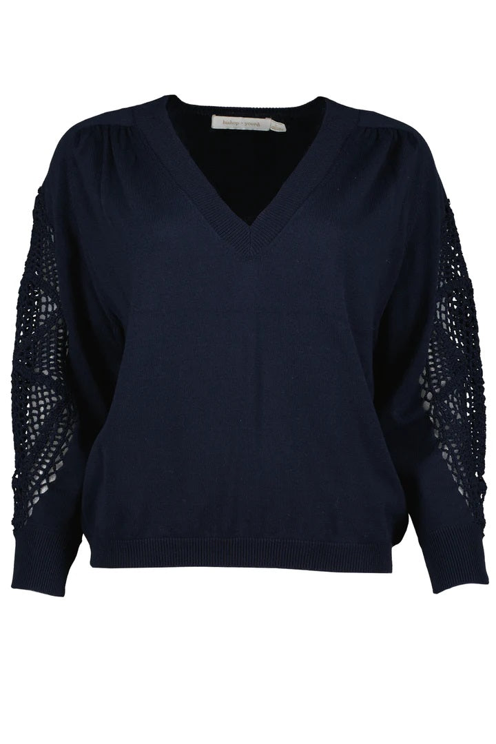 Bishop + Young, Crochet Detail Sweater in Marine - Boutique Dandelion