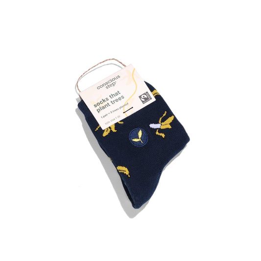 Conscious Step, Kids' Socks That Plant Trees - Gone Bananas Navy - Boutique Dandelion