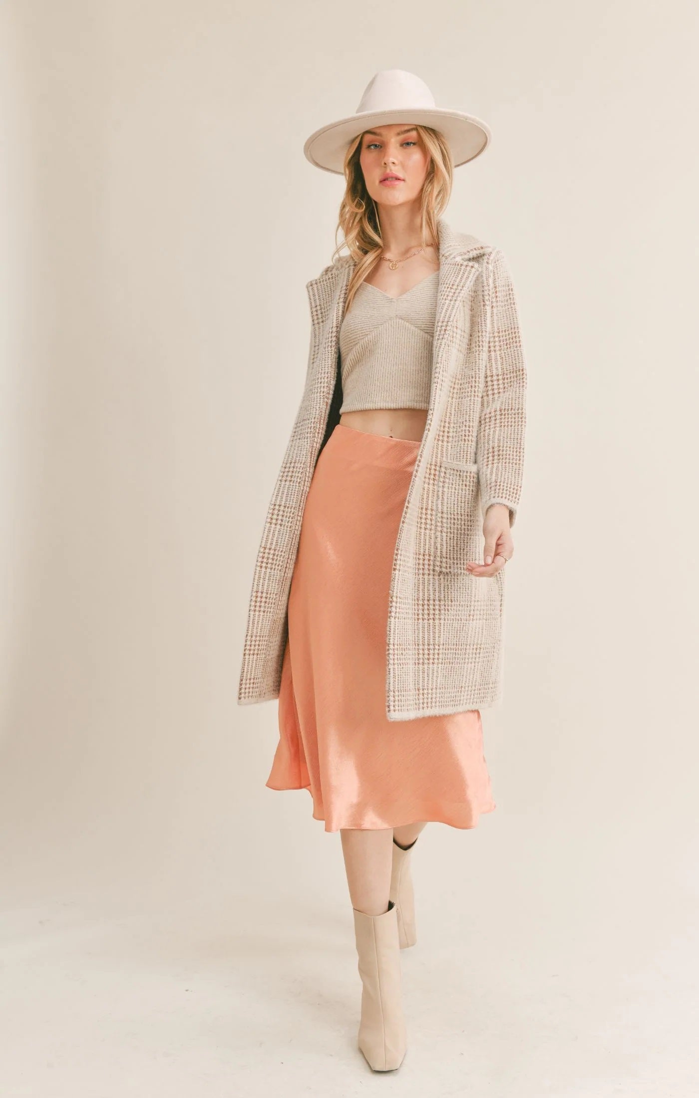 Sage The Label, Marceau Houndstooth Coat in Ivory Brown - Boutique Dandelion