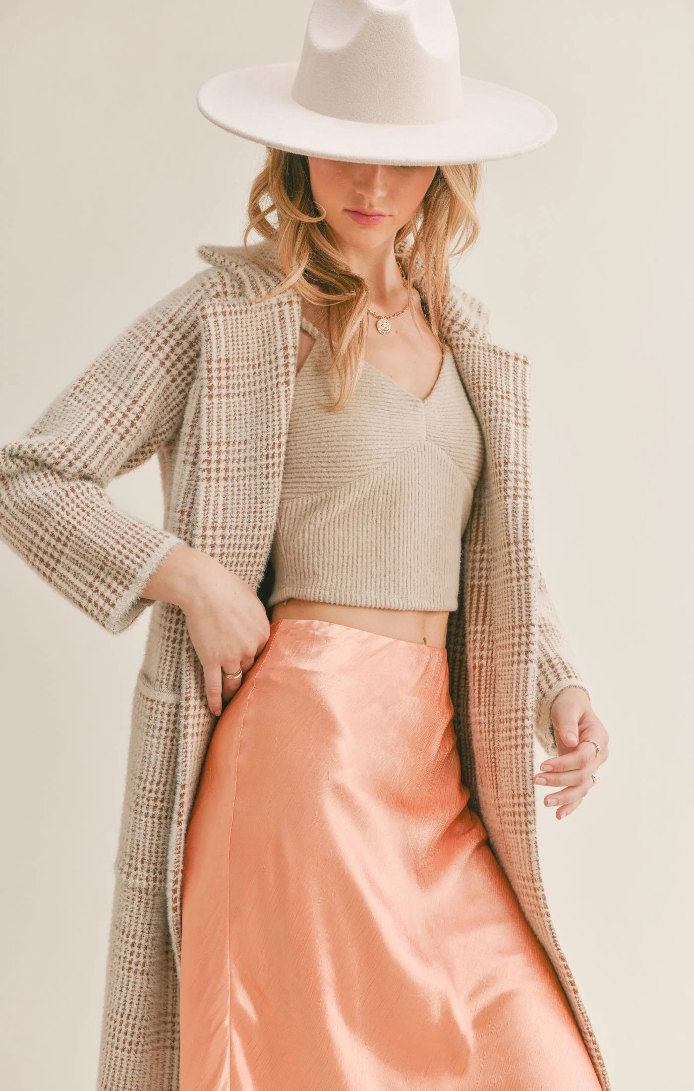 Sage The Label, Marceau Houndstooth Coat in Ivory Brown - Boutique Dandelion