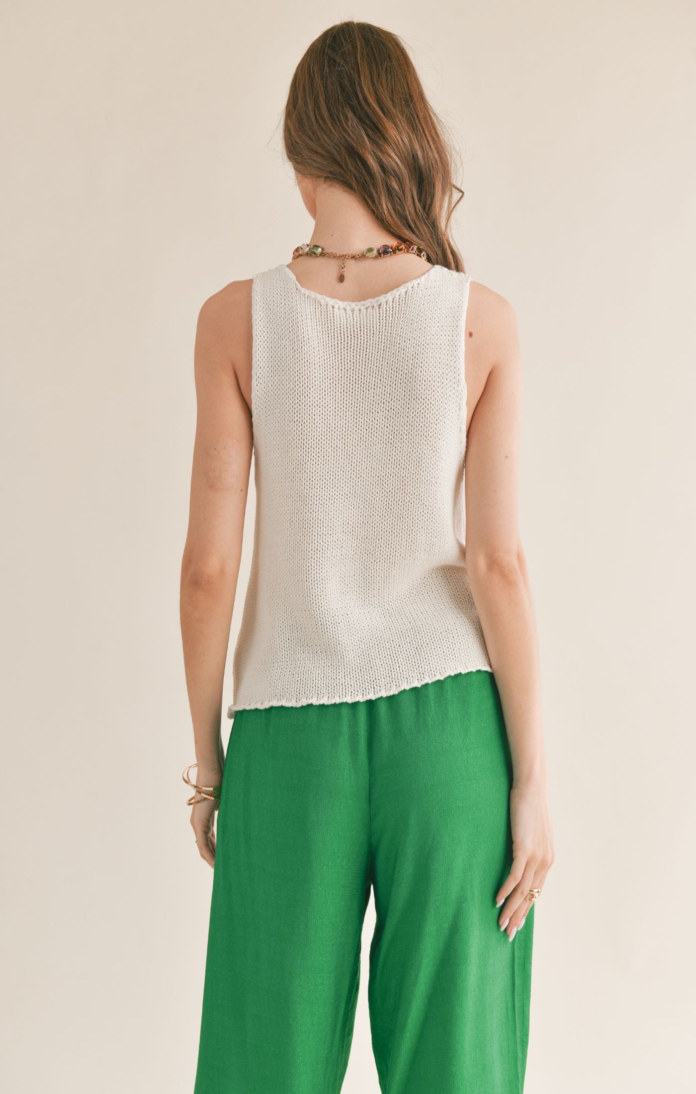 Sage the Label, The Breeze Open Knit Neck Detail Sweater Tank in Off White - Boutique Dandelion