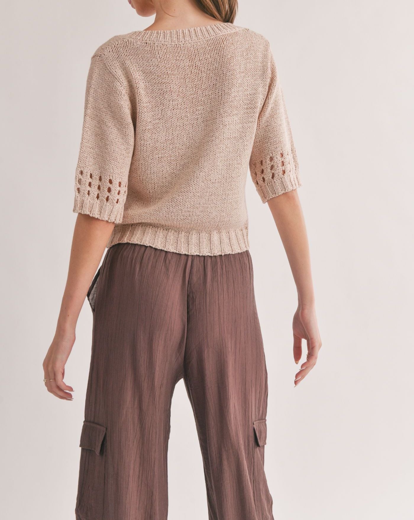 Sage The Label, Alora V-Neck Sweater in Light Blush - Boutique Dandelion