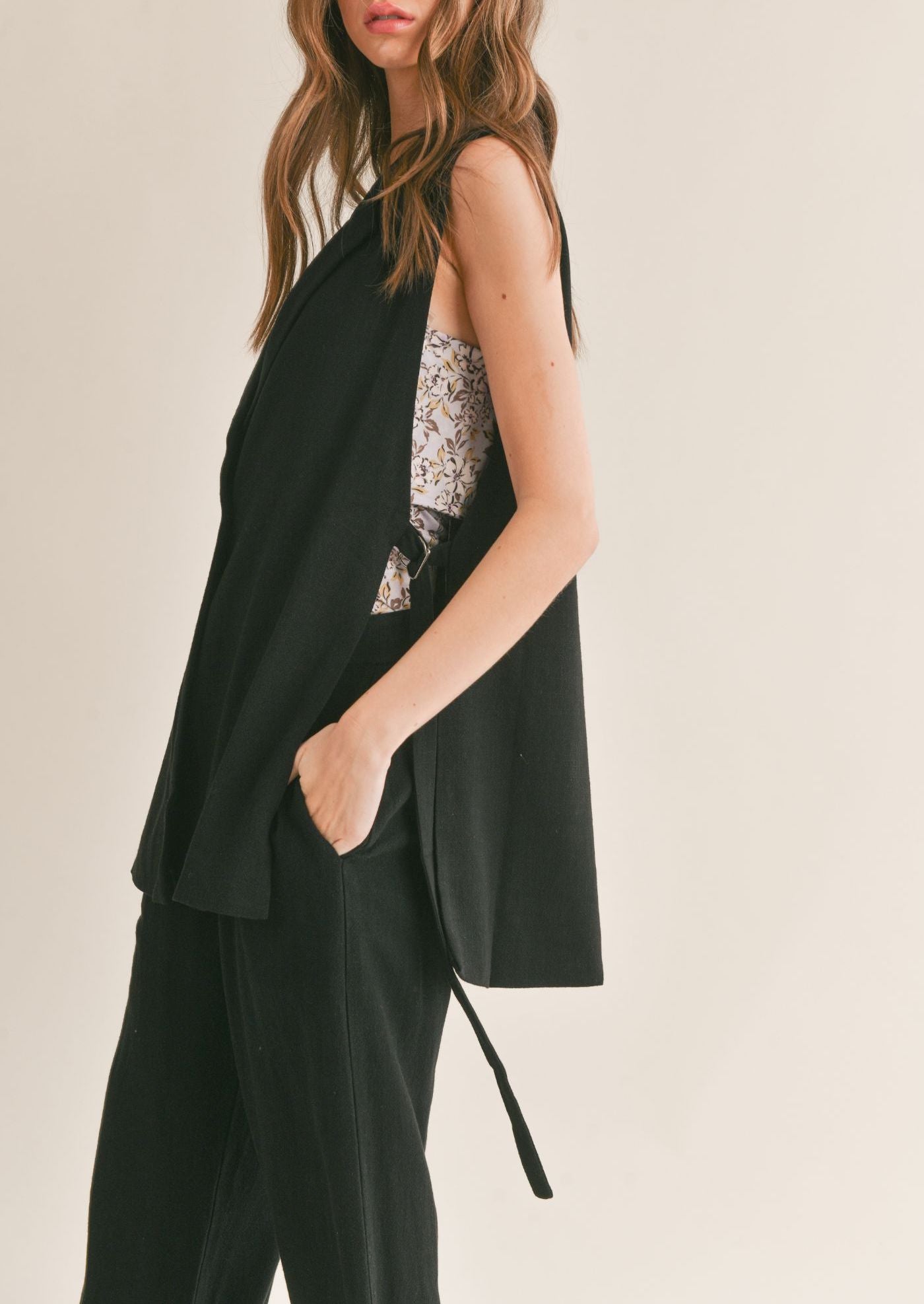 Sage The Label, At Ease Linen Blend Pleated Trouser in Black - Boutique Dandelion