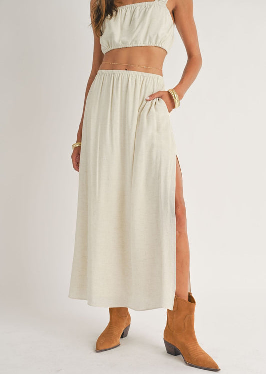 Sage the Label, Dune Breeze Flared Maxi Skirt in Natural - Boutique Dandelion