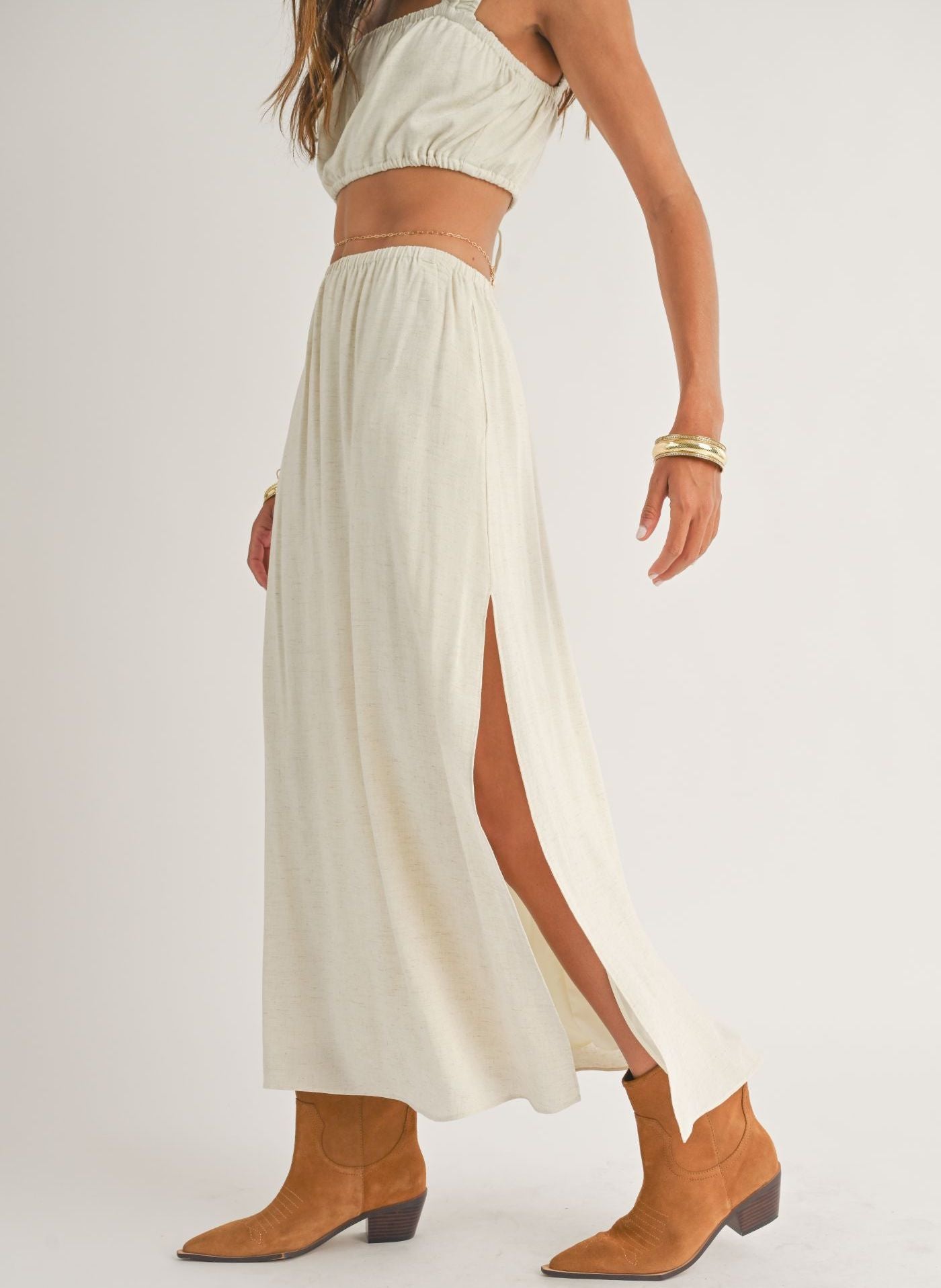 Sage the Label, Dune Breeze Flared Maxi Skirt in Natural - Boutique Dandelion