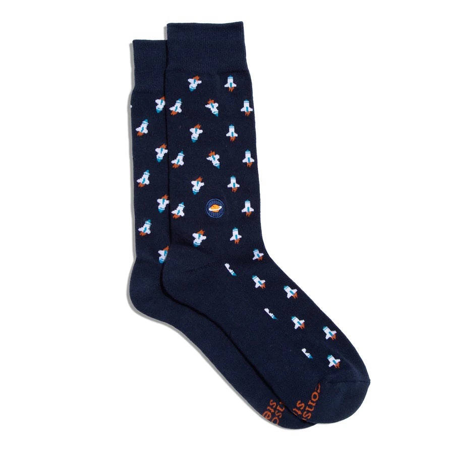 Conscious Step, Socks that Support Space Exploration - Navy Rocket Ships - Boutique Dandelion