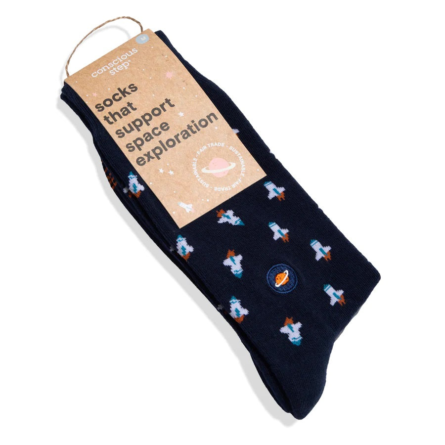 Conscious Step, Socks that Support Space Exploration - Navy Rocket Ships - Boutique Dandelion