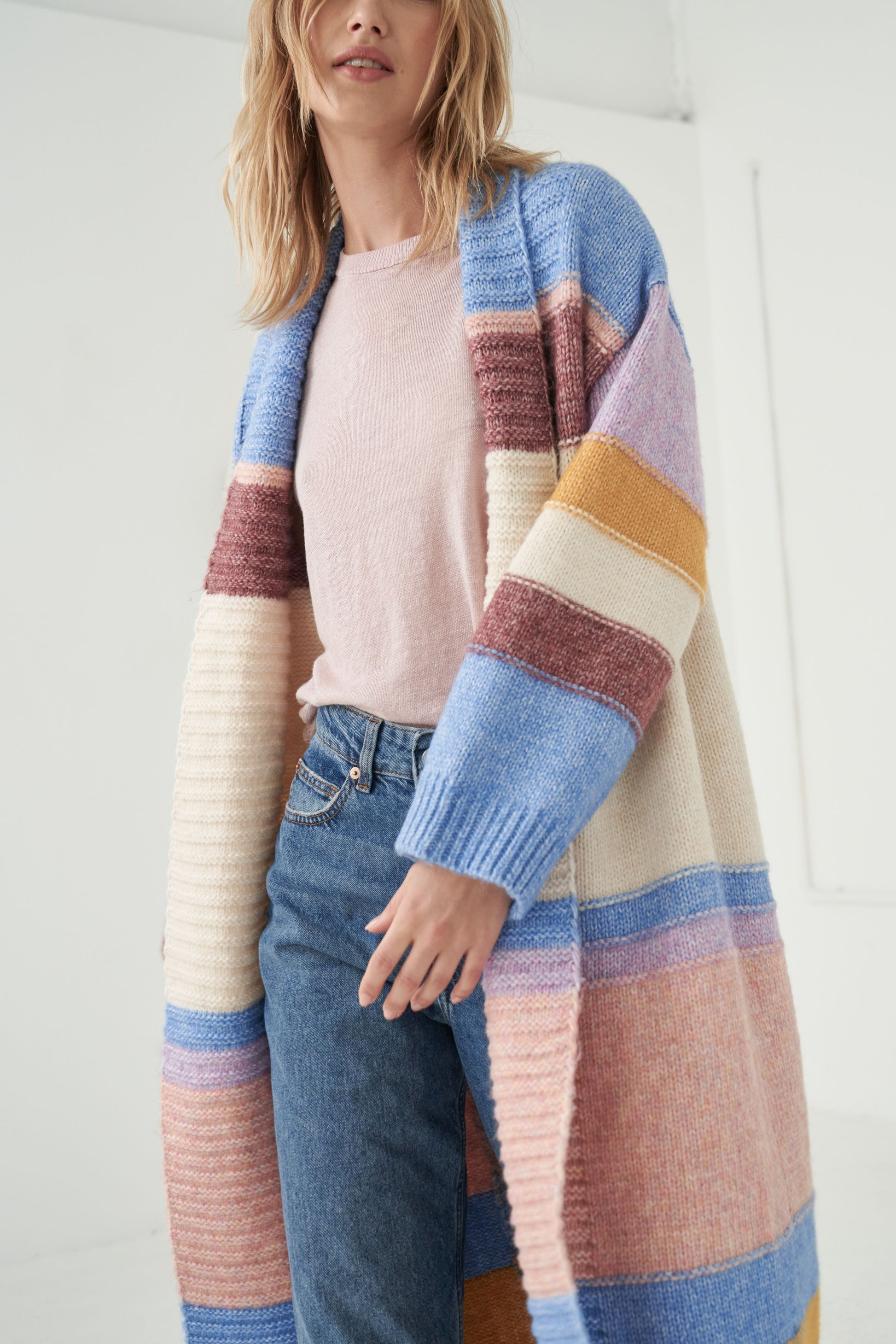 Little Lies, Madrid Maxi Knit Cardigan in Colour Stripe - Boutique Dandelion