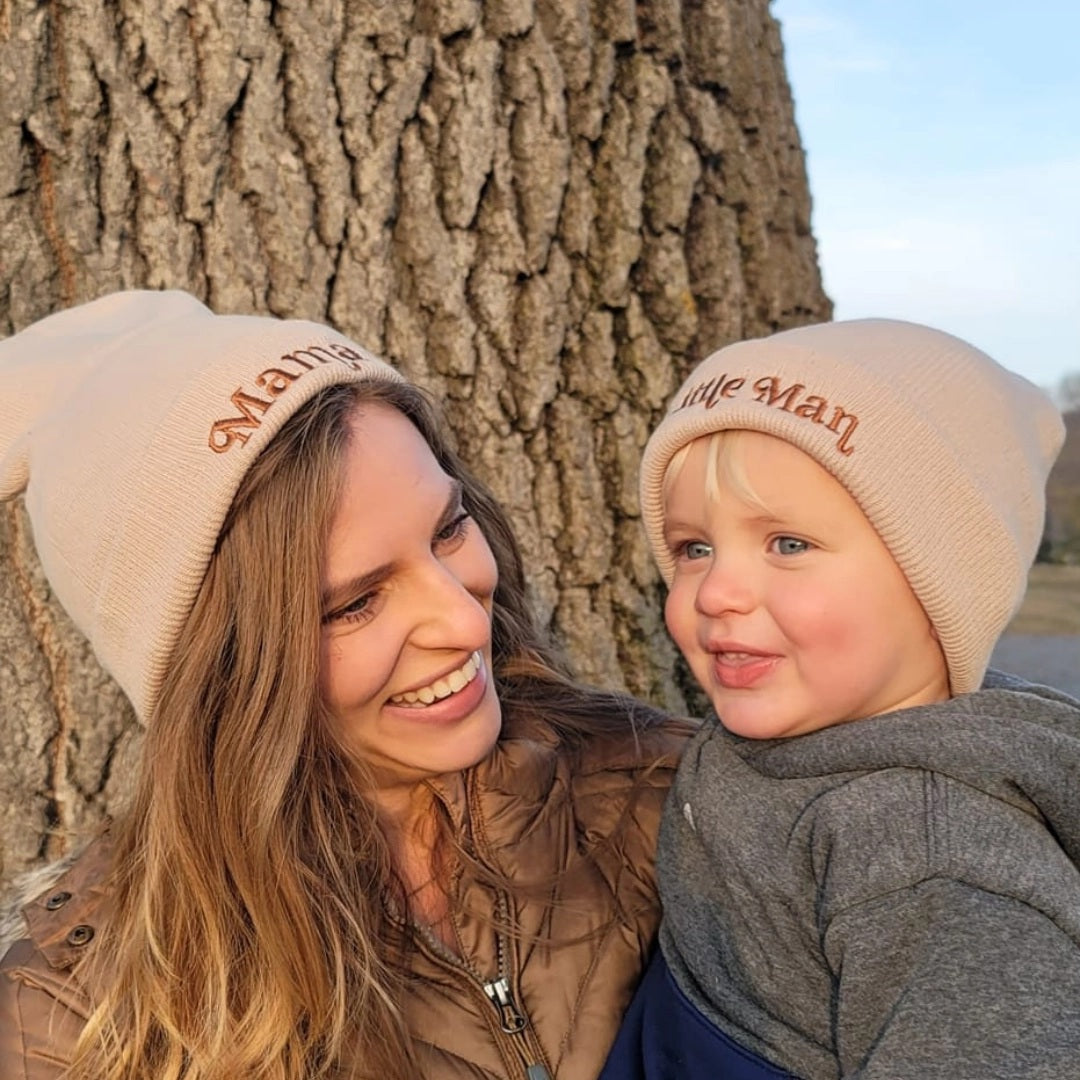 Mommy & Me Matching Knit Beanie Hats - Beige