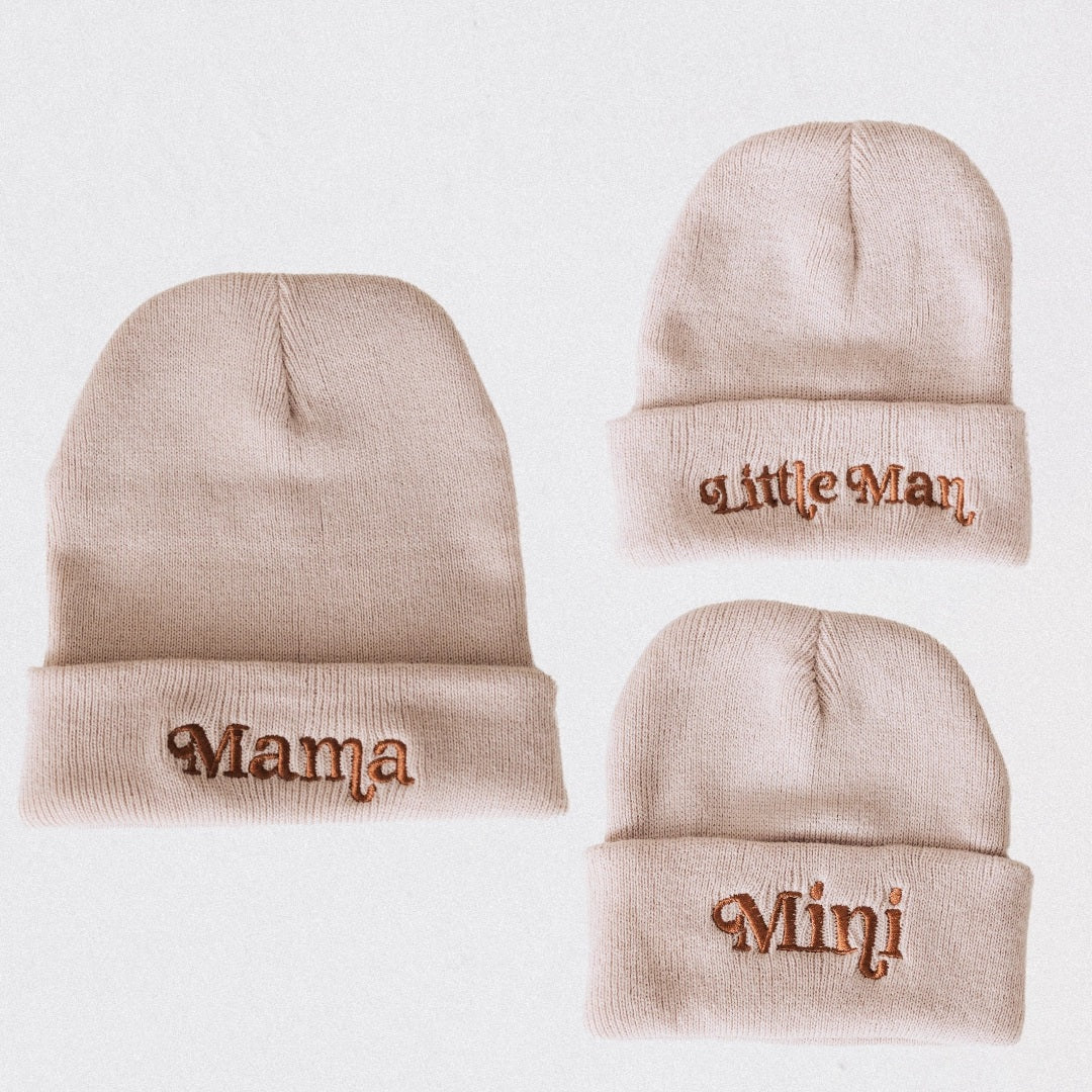 Mommy & Me Matching Knit Beanie Hats - Beige