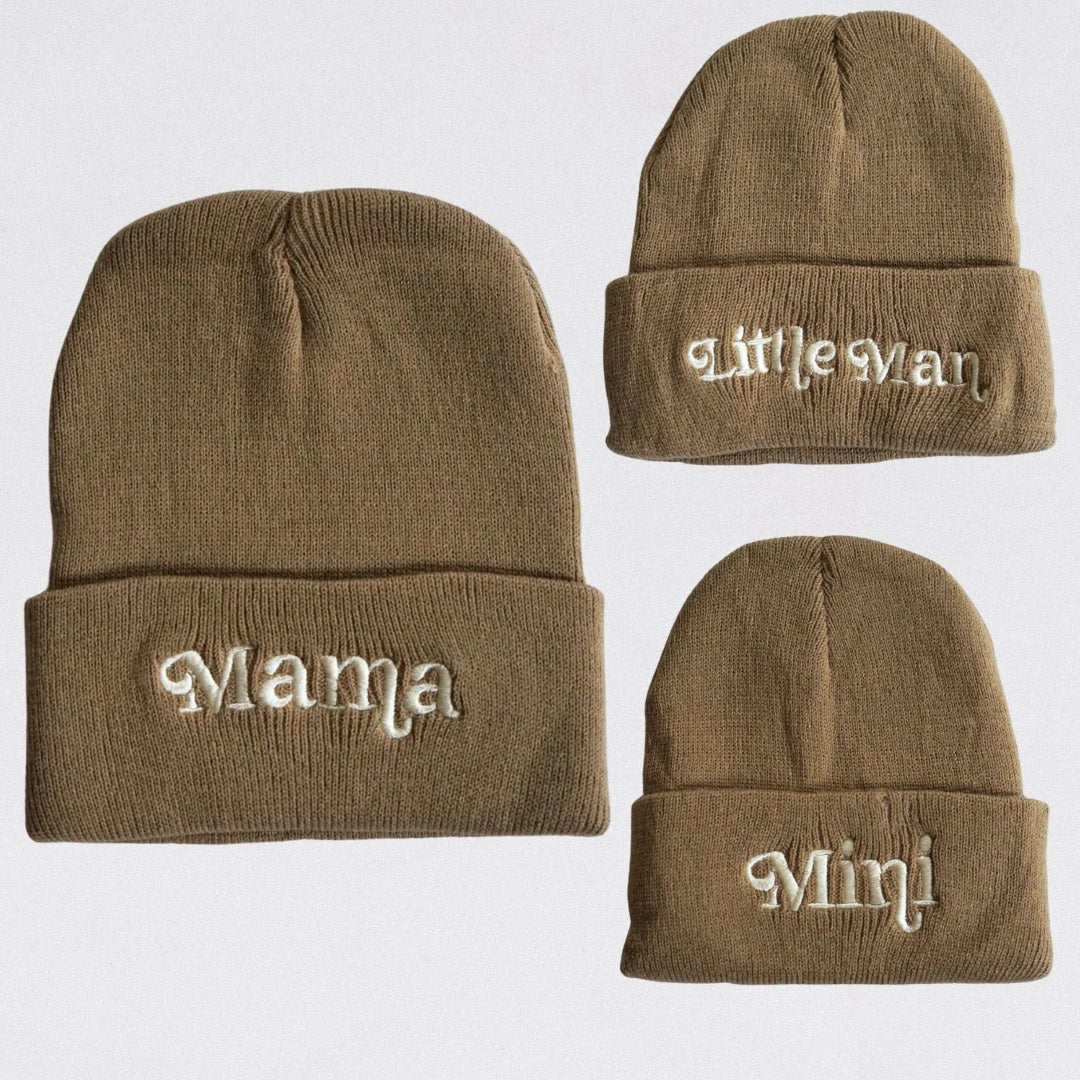 Mommy & Me Matching Knit Beanie Hats - Tan