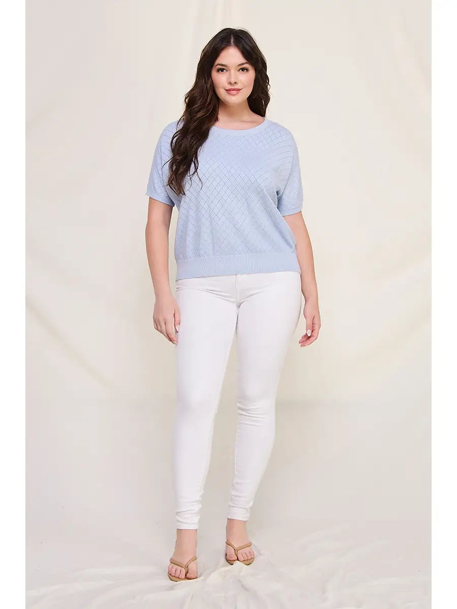 Short Sleeve Dolman Pointelle Top