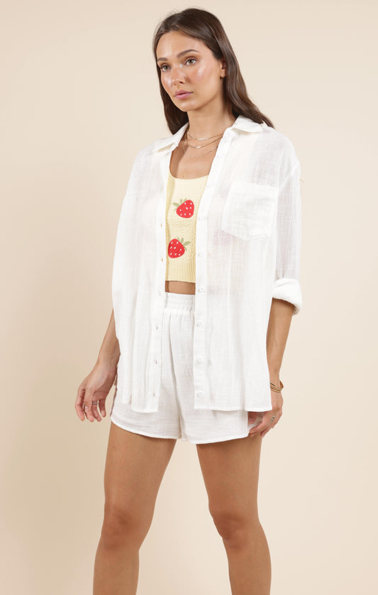 Sadie & Sage, So Cal Button Up Shirt in White - Boutique Dandelion