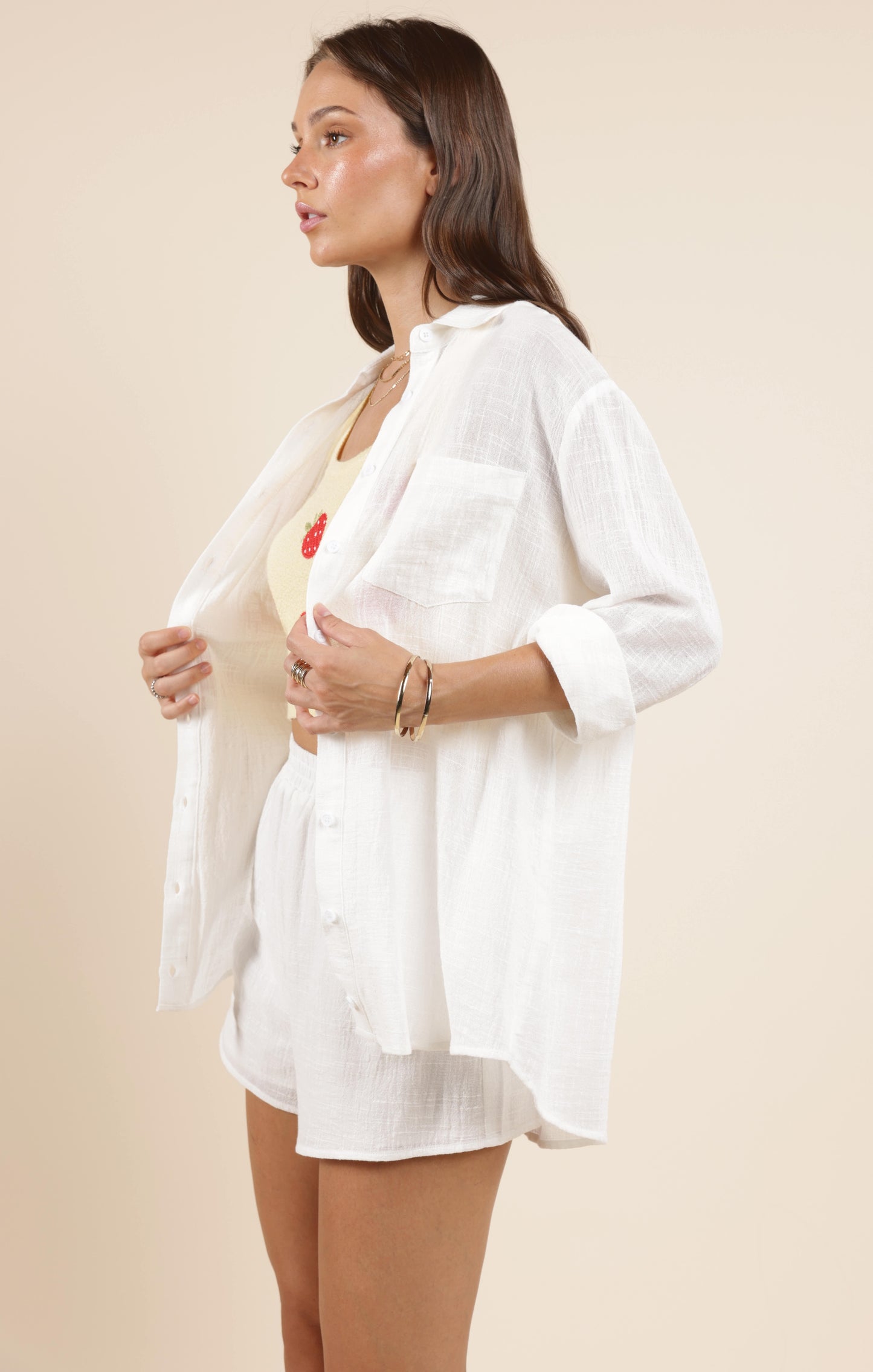 Sadie & Sage, So Cal Button Up Shirt in White - Boutique Dandelion