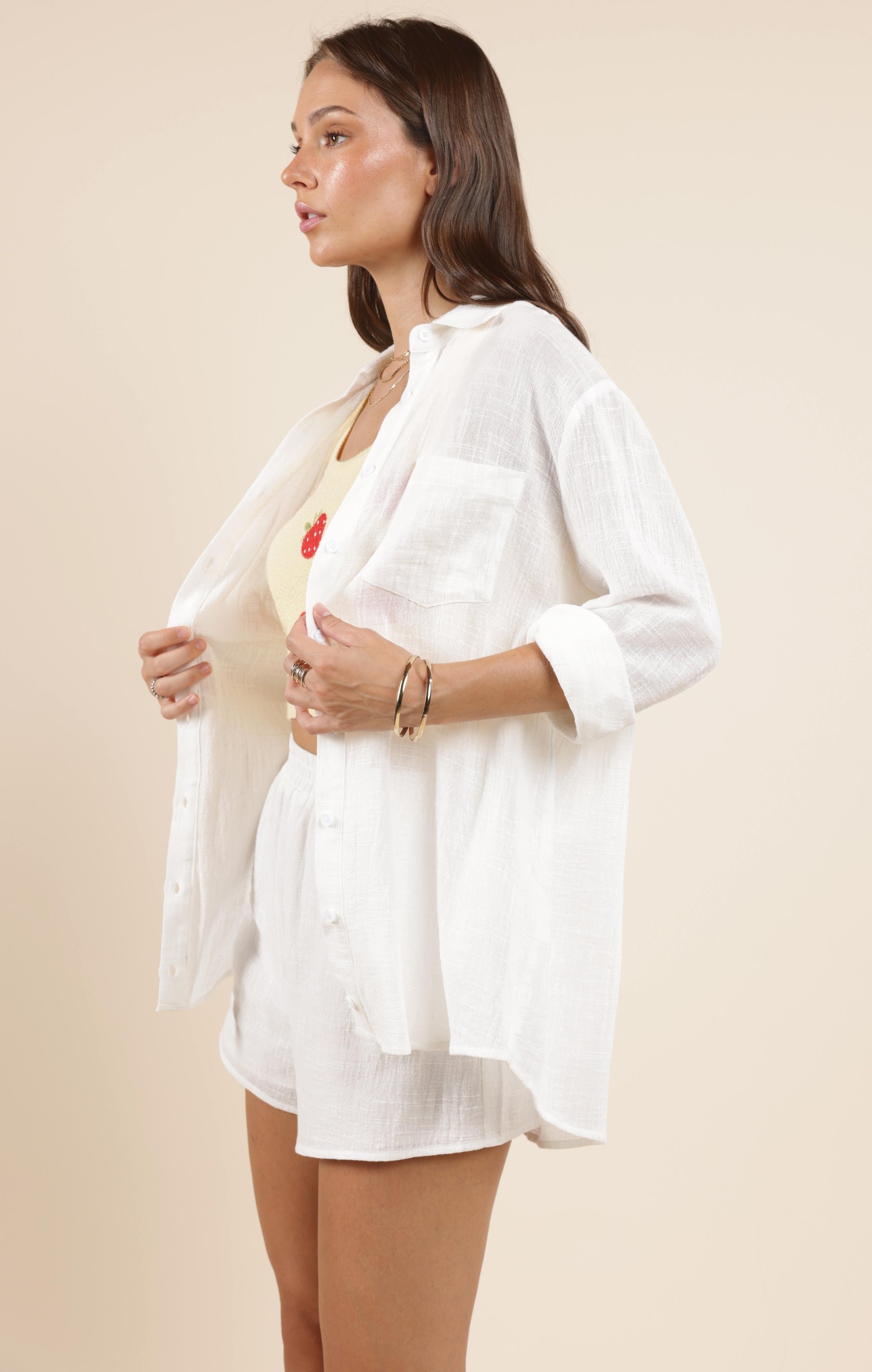 Sadie & Sage, So Cal Button Up Shirt in White - Boutique Dandelion