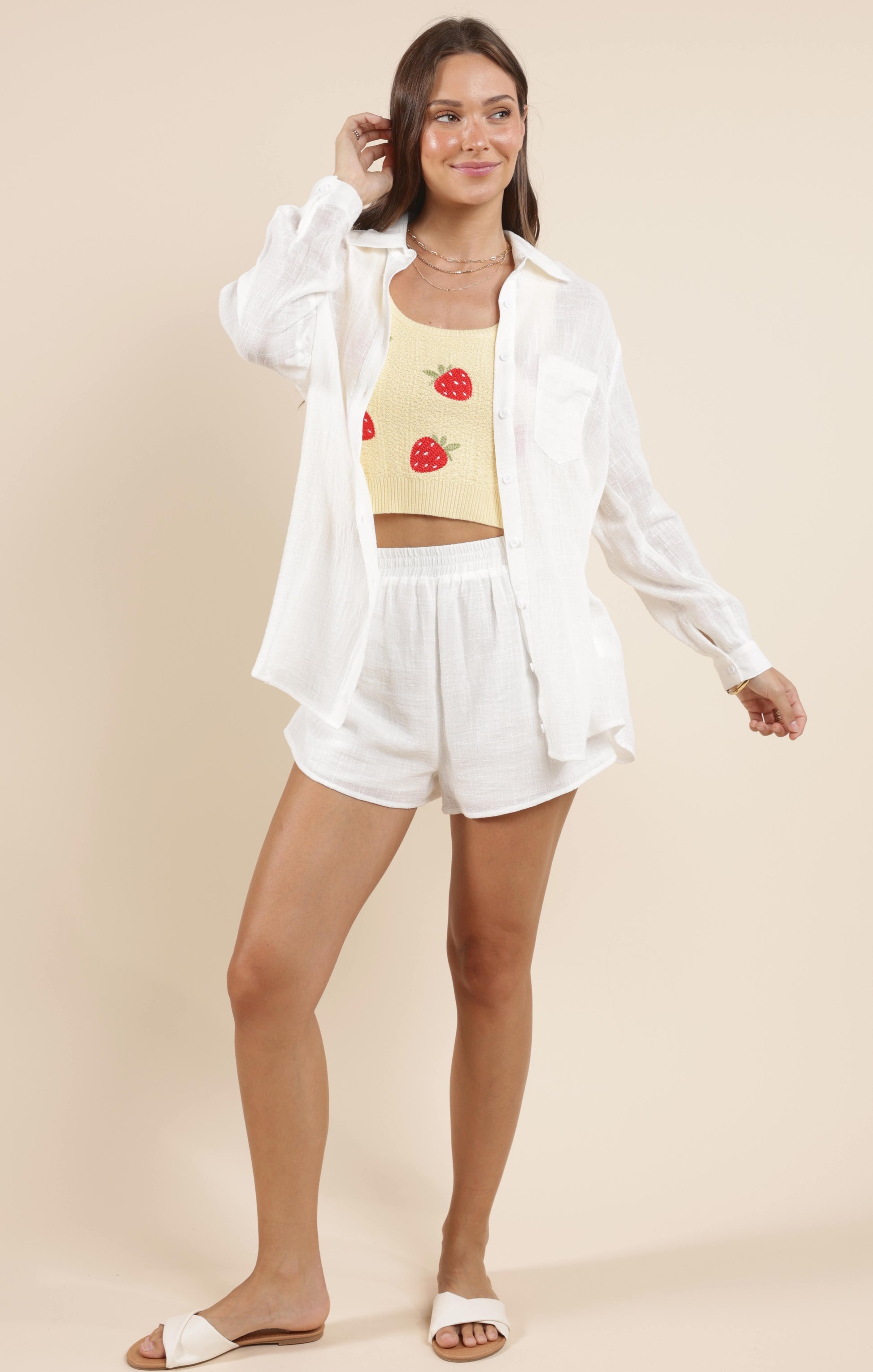 Sadie & Sage, So Cal Button Up Shirt in White - Boutique Dandelion