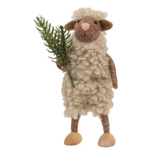 Sheep with Sprig Felted Ornament
