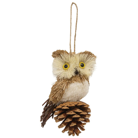 Sisal Owl On Pinecone Ornament