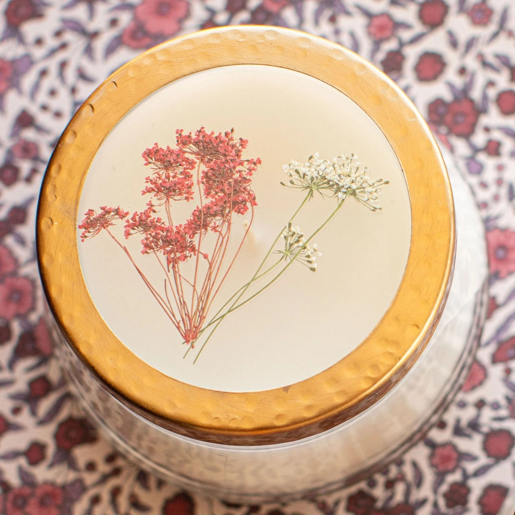 Rosy Rings, Spicy Apple Medium Pressed Floral Candle - Boutique Dandelion