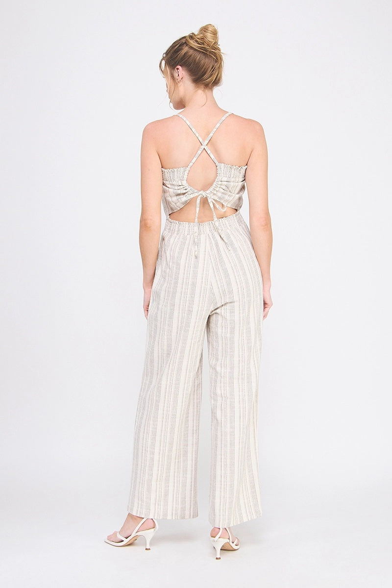 Allie Rose, Striped Linen Blend Jumpsuit