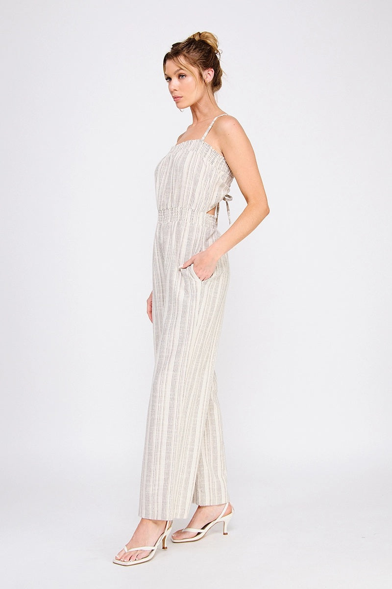 Allie Rose, Striped Linen Blend Jumpsuit