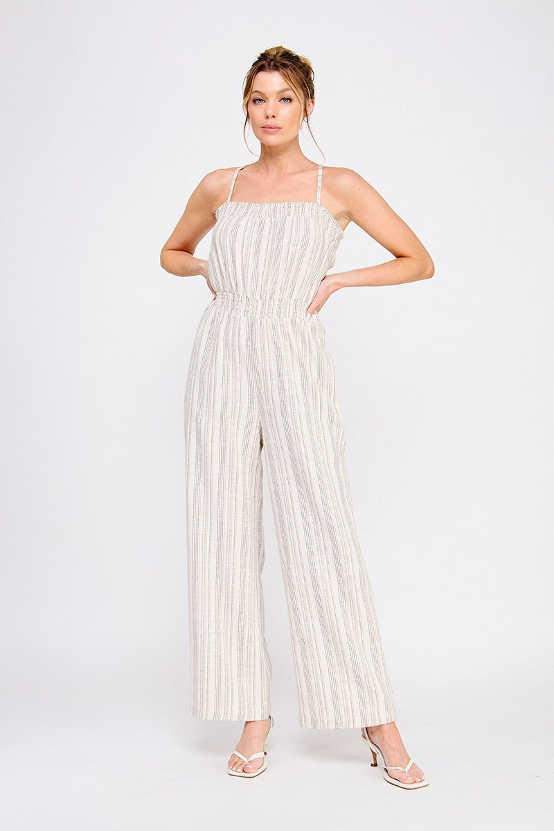 Allie Rose, Striped Linen Blend Jumpsuit