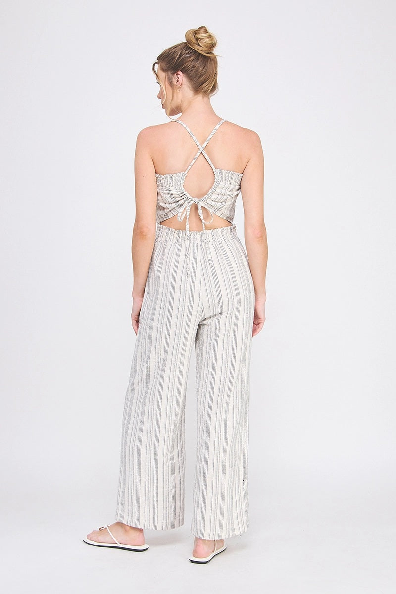 Allie Rose, Striped Linen Blend Jumpsuit