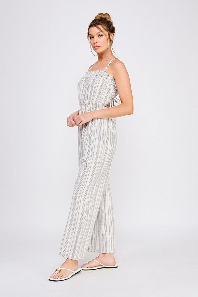Allie Rose, Striped Linen Blend Jumpsuit