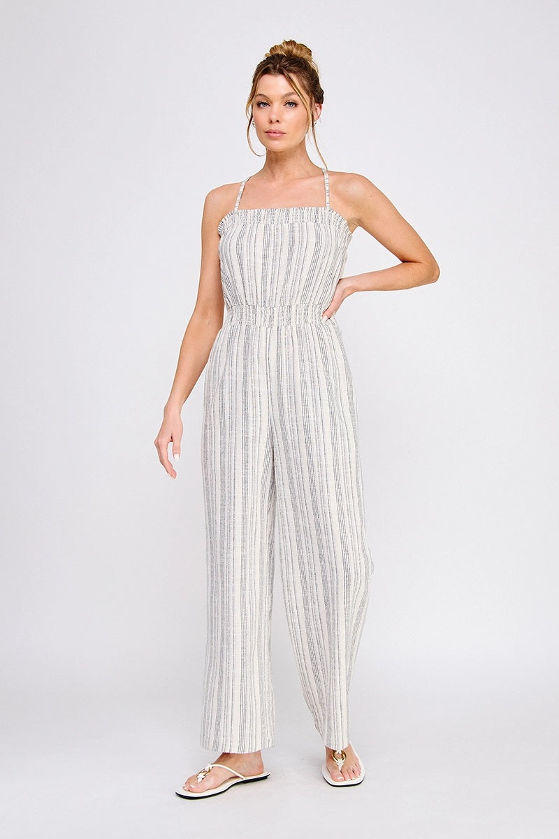 Allie Rose, Striped Linen Blend Jumpsuit