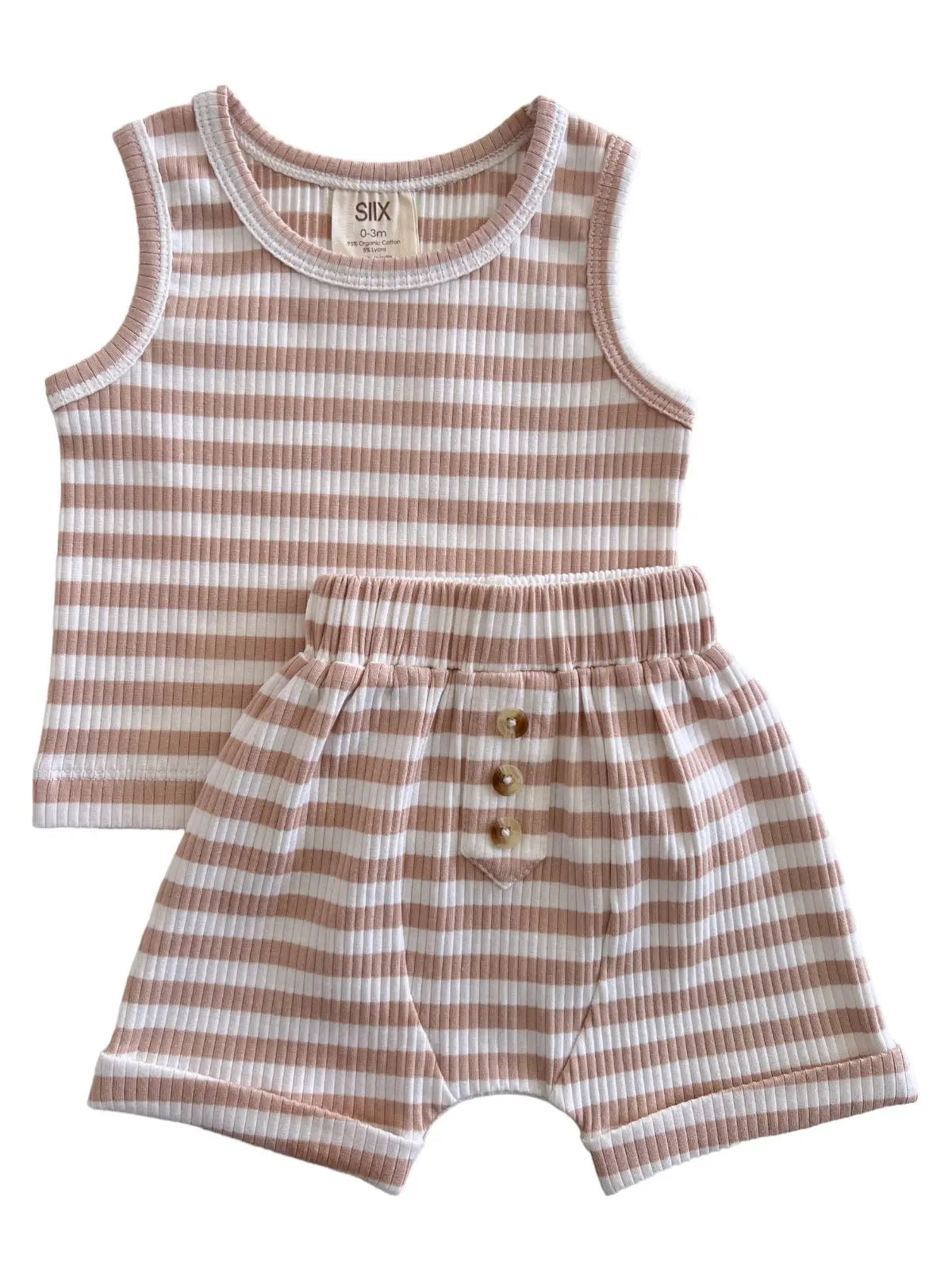 Tan Stripe Organic Ribbed Tank & Short Set