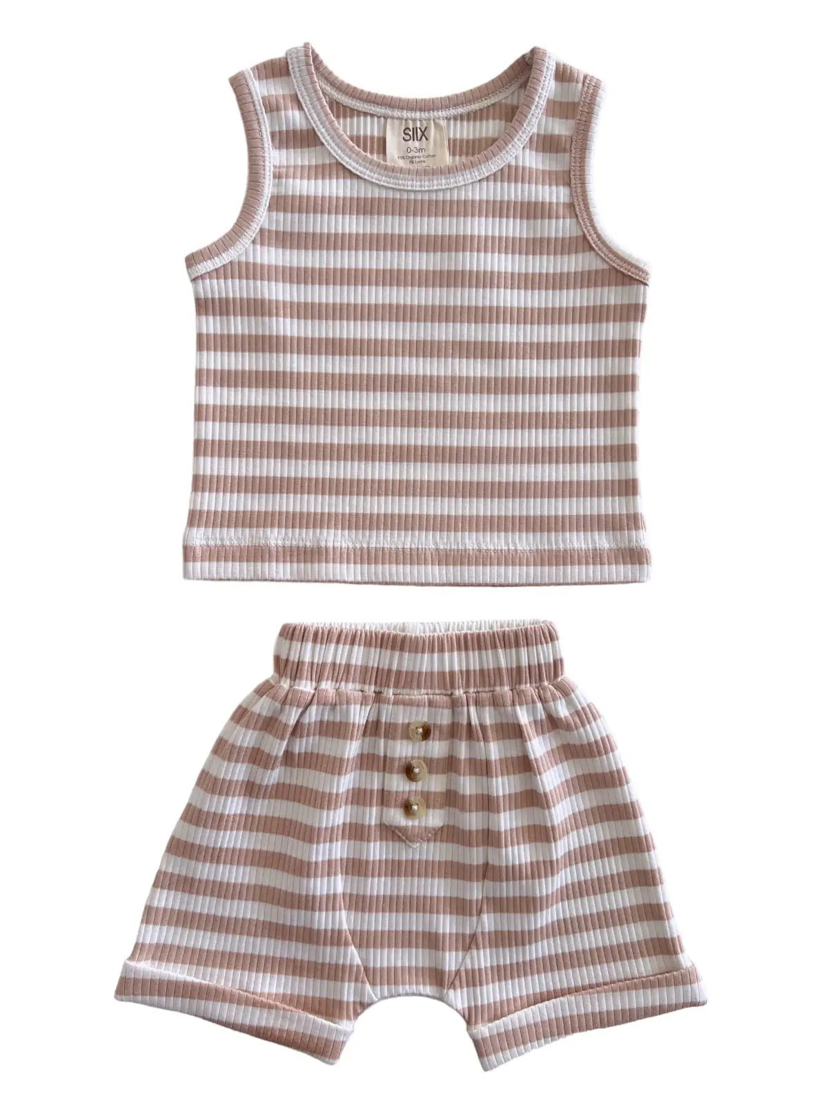 Tan Stripe Organic Ribbed Tank & Short Set