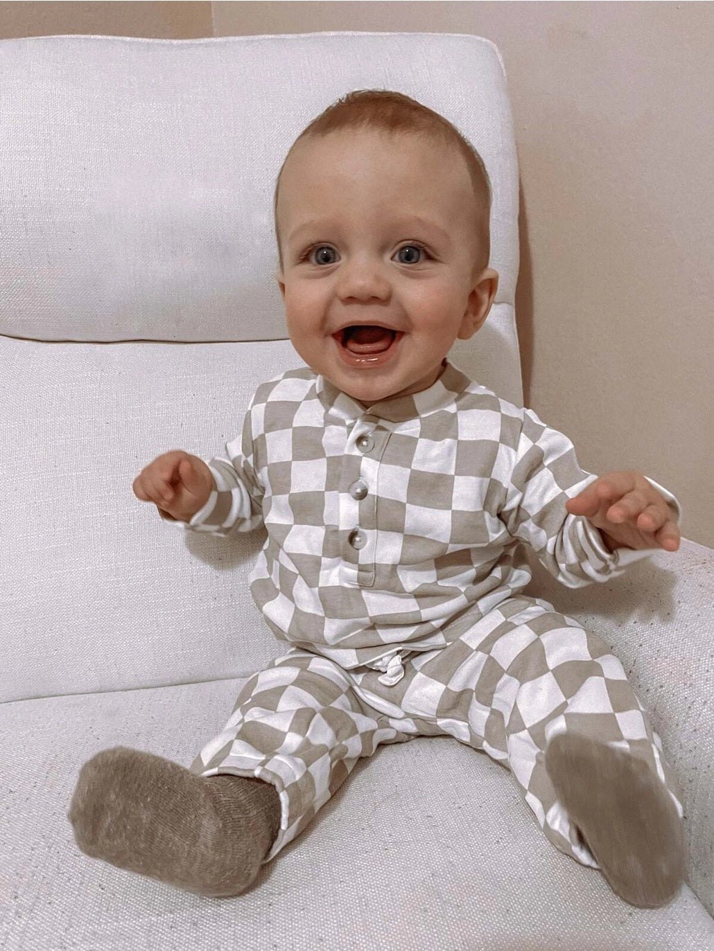 Tiramisu Checkerboard Organic Wells Top + Pant Set