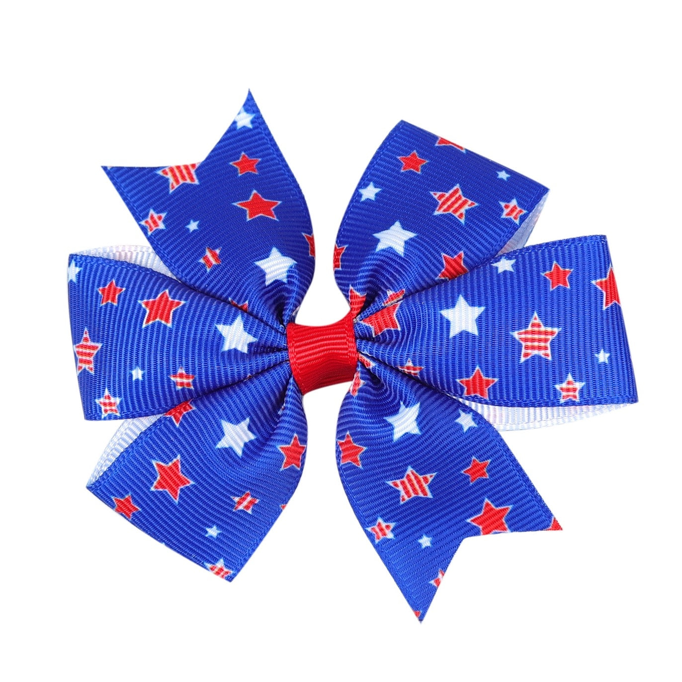 Toddler Kids Red White Blue Bow 2-Piece Hair Clip Set