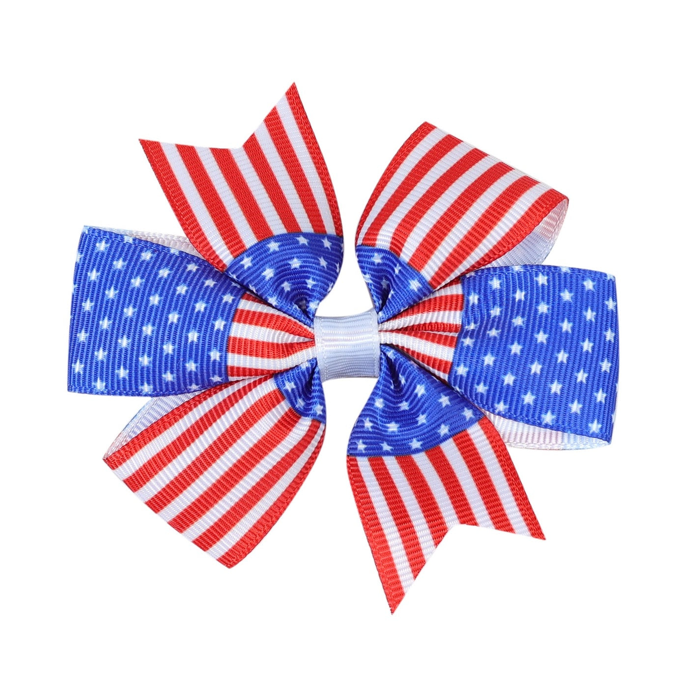 Toddler Kids Red White Blue Bow 2-Piece Hair Clip Set