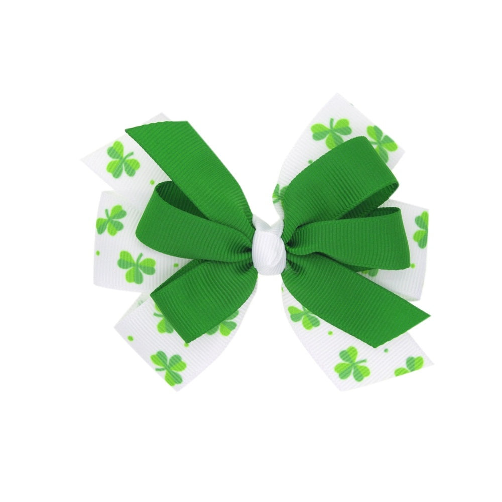 Toddler Kids St. Patrick's Day Lucky Clover Bow Hair Clip