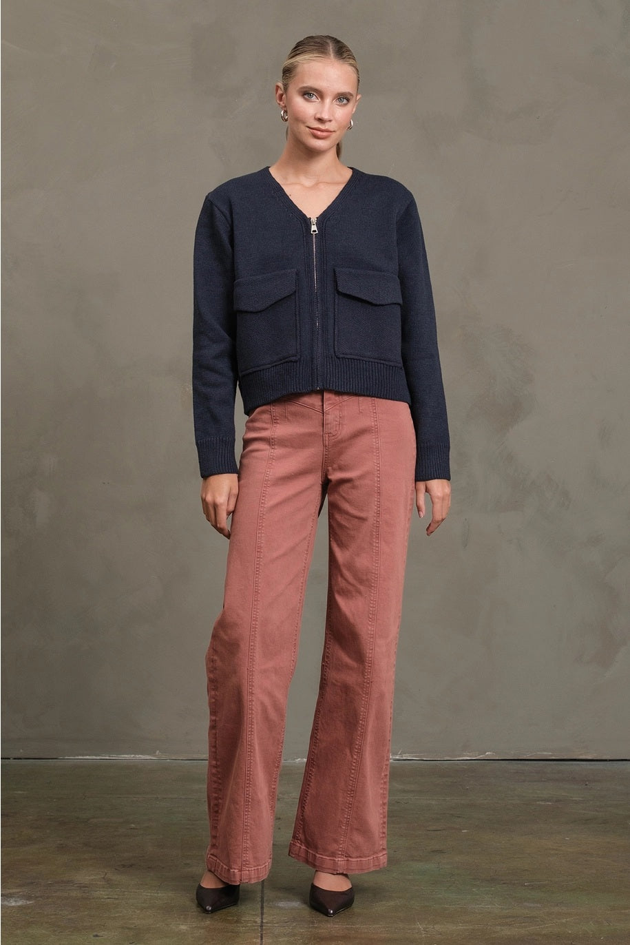 Utility Pocket Knit Zip-Up Cardigan