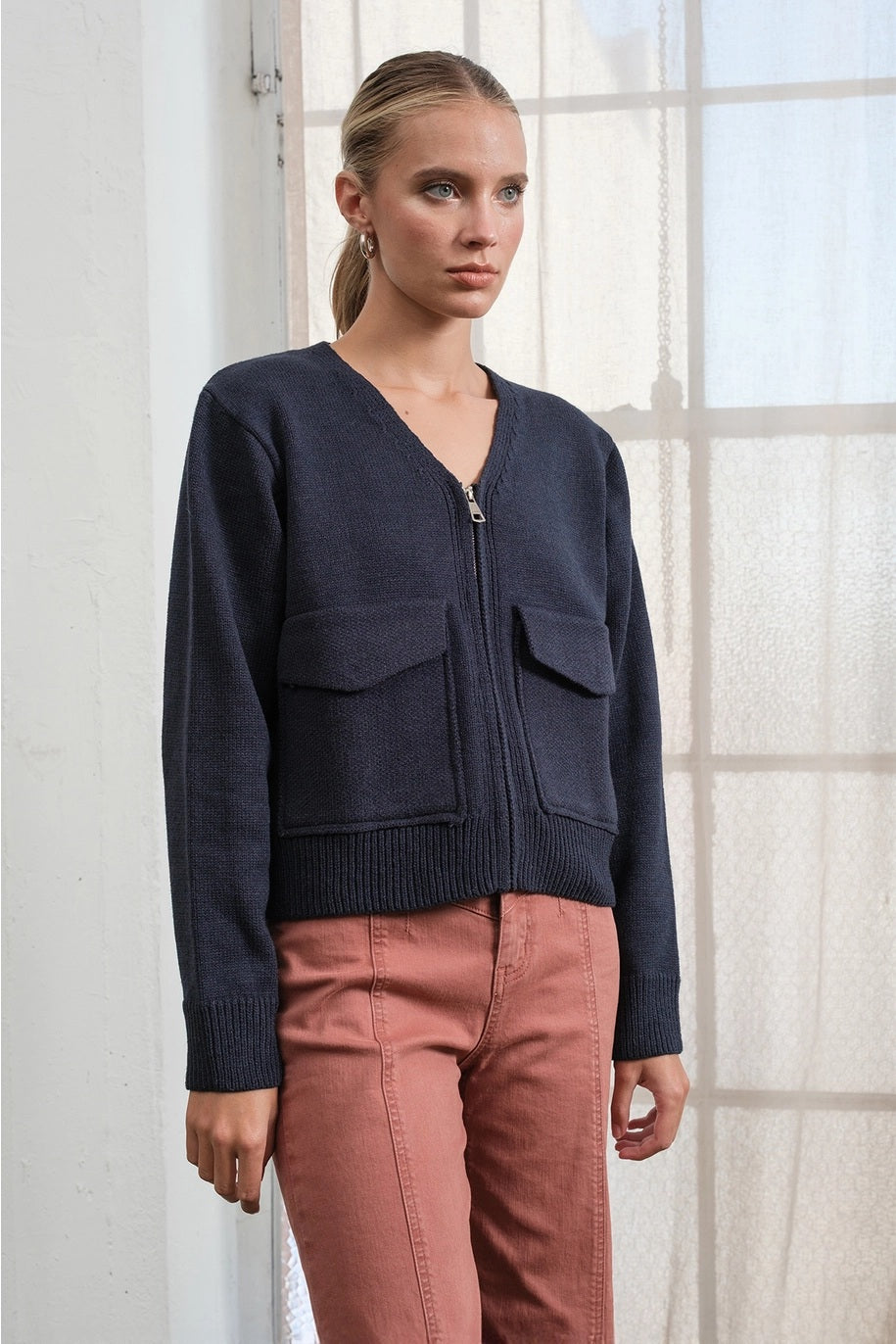 Utility Pocket Knit Zip-Up Cardigan