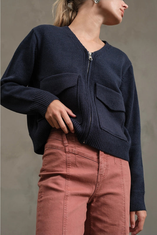 Utility Pocket Knit Zip-Up Cardigan