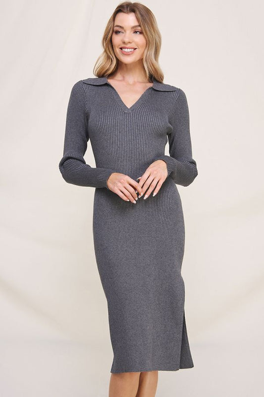 Allie Rose, Collared V-Neck Sweater Dress