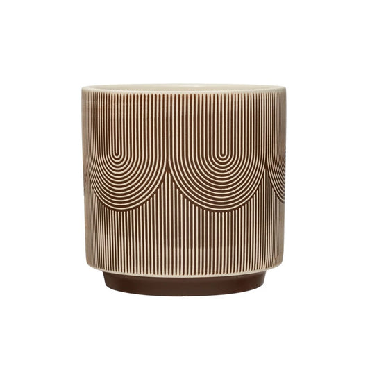 Bloomingville, Textured Stoneware Planter in Brown Cream - Boutique Dandelion