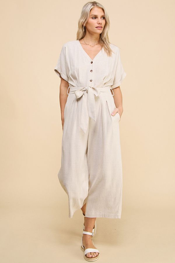 Allie Rose, Short Sleeve Button Front Jumpsuit